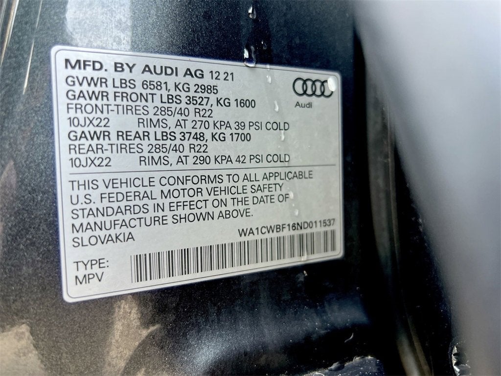 2022 Audi SQ8 Prestige TFSI quattro Tiptronic